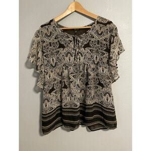 Apt. 9 Womens Top Petite XL Black Floral Babydoll Whimsigoth Fairy Grunge Y2K